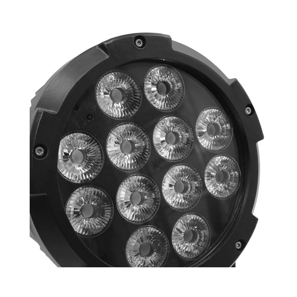Proyector LED Evolite 12 x 12W RGBWA-UV 6 en 1, IP65, entregado en flight case de 6 unidades con cargador integrado