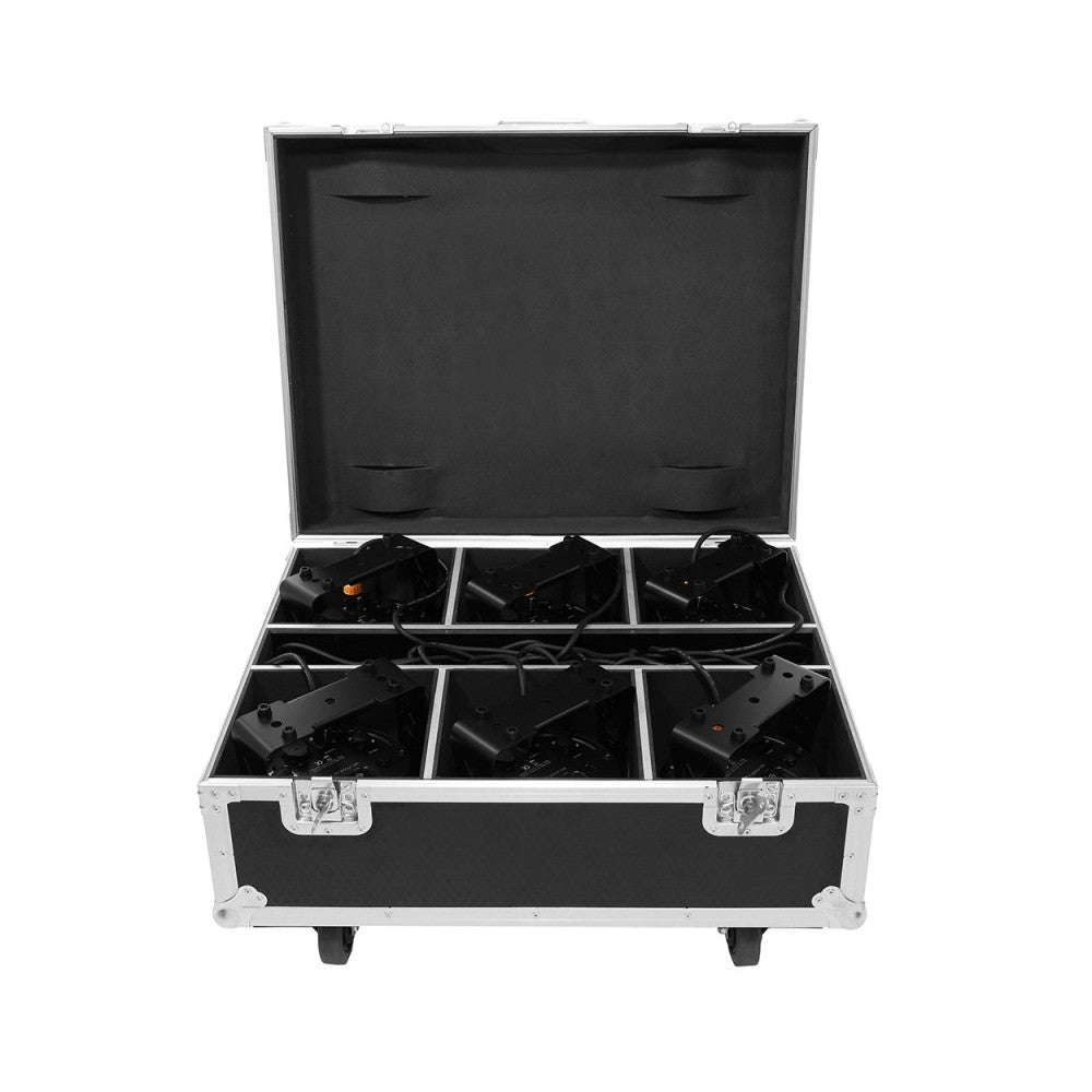 Proyector LED Evolite 12 x 12W RGBWA-UV 6 en 1, IP65, entregado en flight case de 6 unidades con cargador integrado