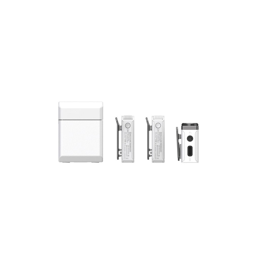 Sistema de micrófono lavalier inalámbrico todo en uno Hollyland 1 RX + 2 TX + 1 estuche de carga - Blanco