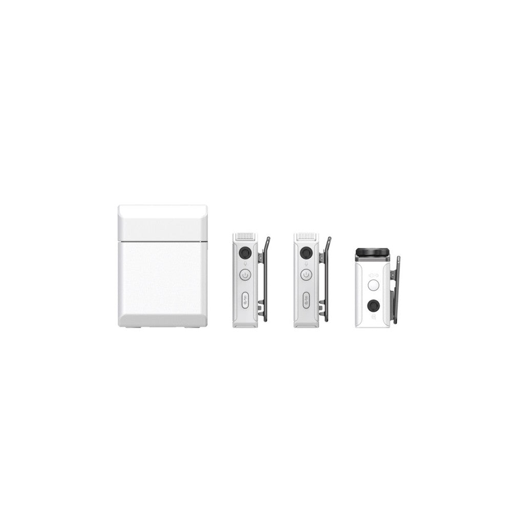 Sistema de micrófono lavalier inalámbrico todo en uno Hollyland 1 RX + 2 TX + 1 estuche de carga - Blanco
