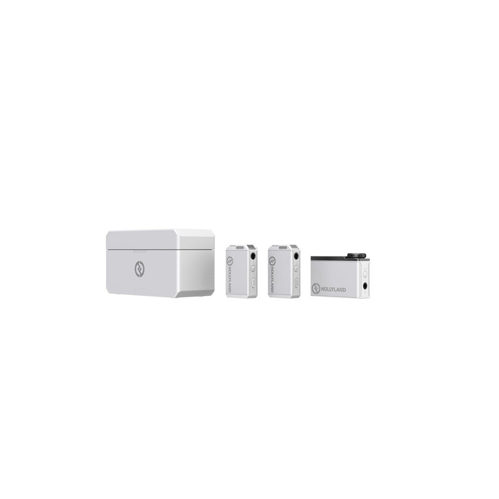 Sistema de micrófono lavalier inalámbrico todo en uno Hollyland 1 RX + 2 TX + 1 estuche de carga - Blanco