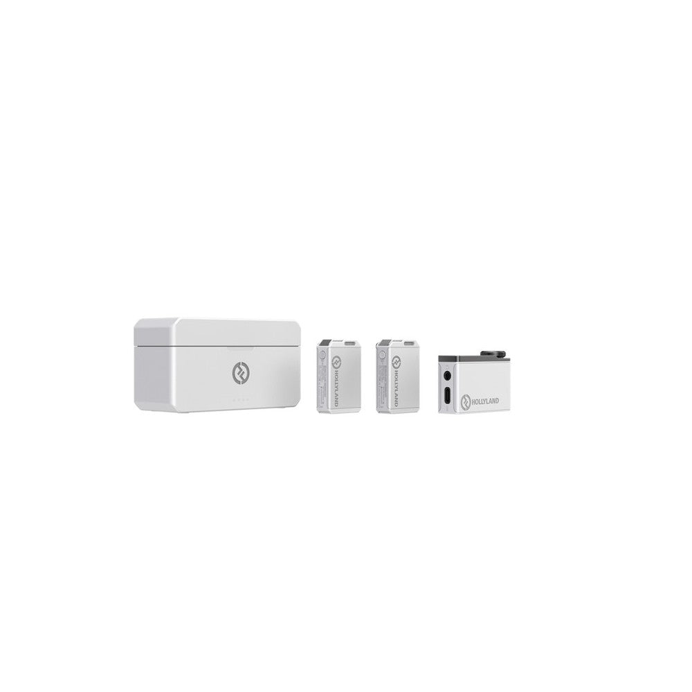 Sistema de micrófono lavalier inalámbrico todo en uno Hollyland 1 RX + 2 TX + 1 estuche de carga - Blanco