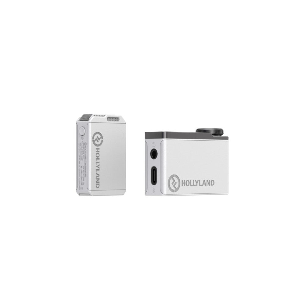Sistema de micrófono lavalier inalámbrico todo en uno Hollyland 1 RX + 2 TX + 1 estuche de carga - Blanco