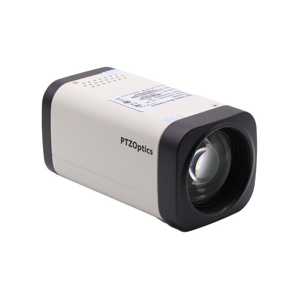 PTZOptics 12x optical zoom static box camera, FHD,  30 fps, 72.5° HFOV, HD-SDI | IP,  PoE, white