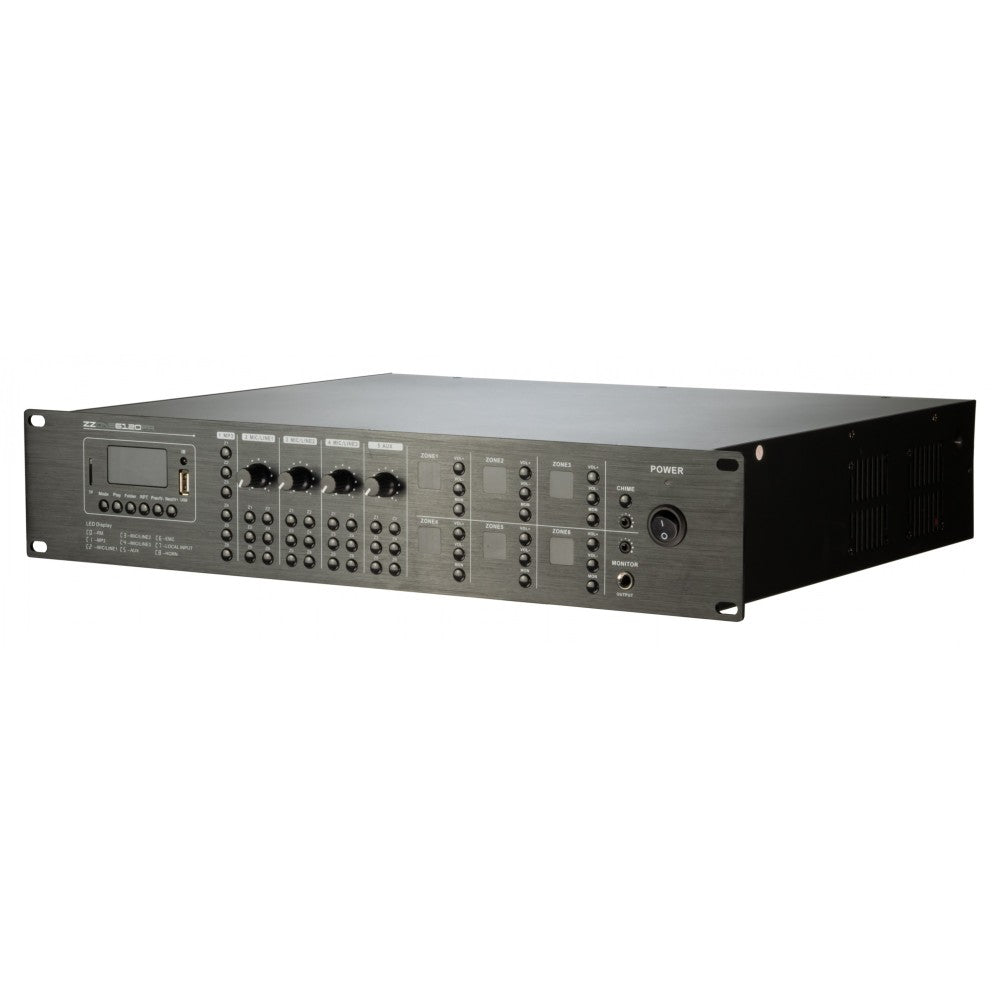 ZZIPP ZZONE6120PA Amplificador mezclador reproductor USB/BT/FM de 120W y 6 zonas