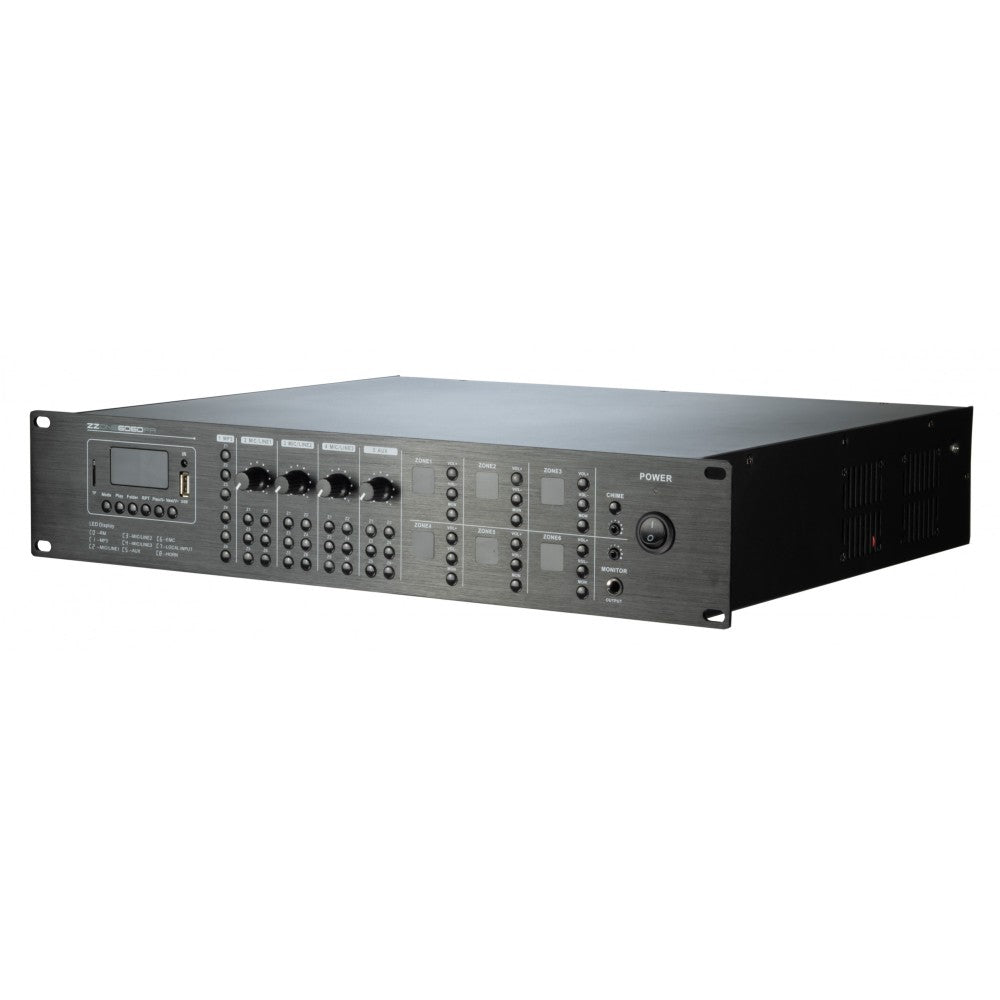 ZZIPP ZZONE6060PA Amplificador mezclador reproductor USB/BT/FM de 60W con 6 zonas