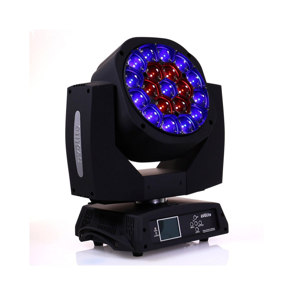 Cabezas móviles Evolite Wash con zoom y LED QUAD RGBW de 19 x 15 W