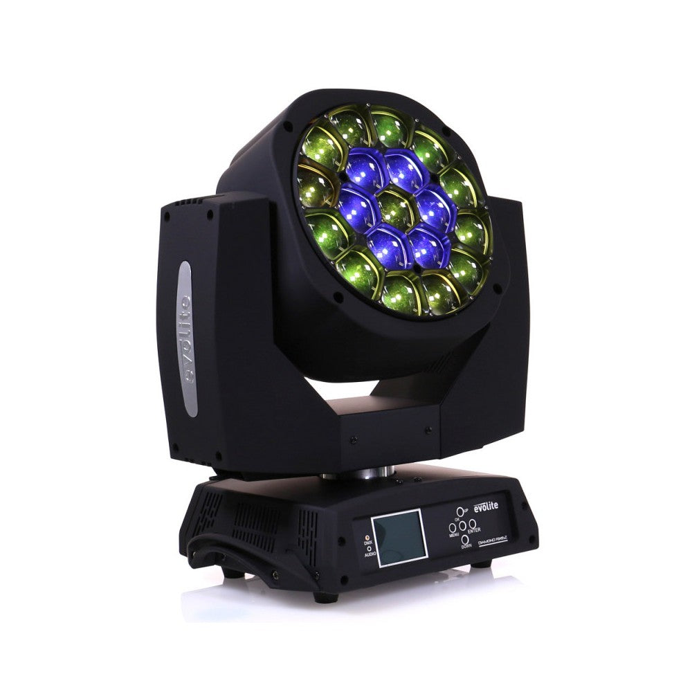Cabezas móviles Evolite Wash con zoom y LED QUAD RGBW de 19 x 15 W