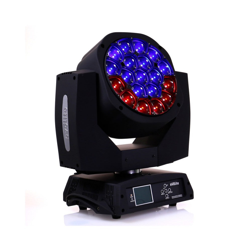 Cabezas móviles Evolite Wash con zoom y LED QUAD RGBW de 19 x 15 W