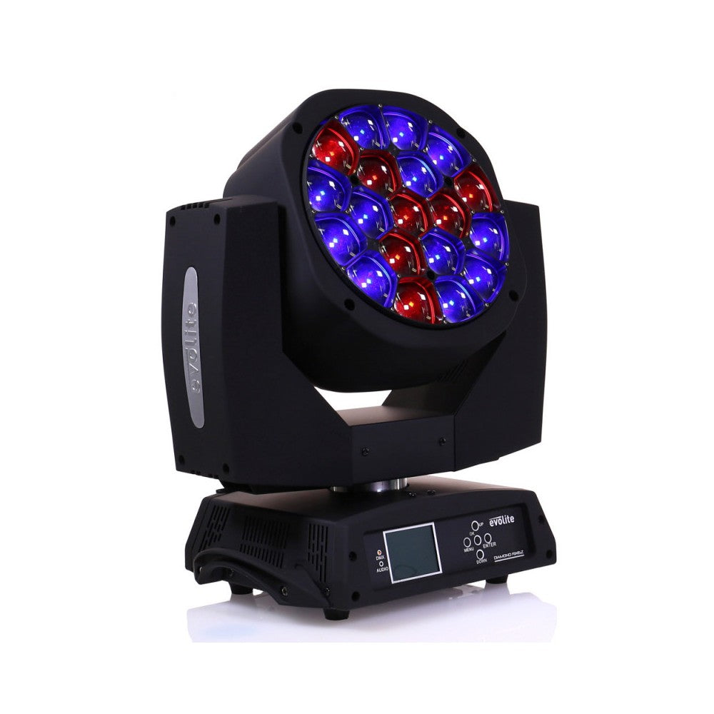 Cabezas móviles Evolite Wash con zoom y LED QUAD RGBW de 19 x 15 W