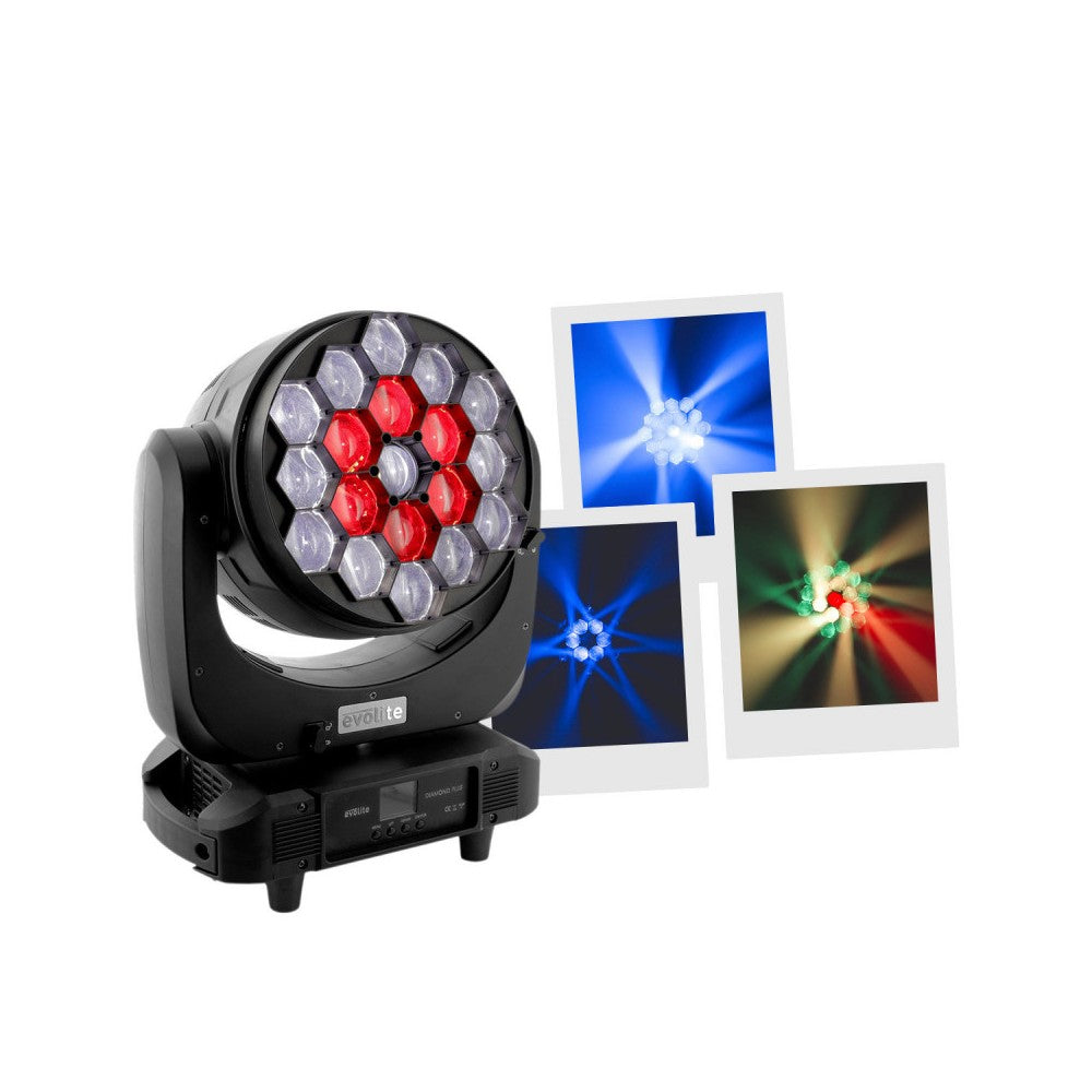 Evolite Wash moving heads with zoom and QUAD RGBW 19 x 40 W LED