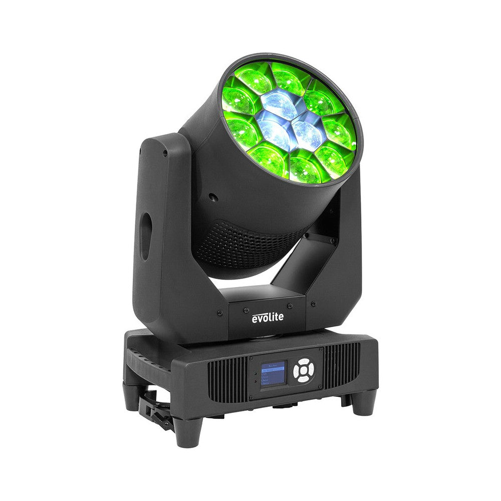 Evolite Pair of 12 x 40 W professional wash moving heads with zoom and Bee rotary effect, delivered in a transport flight case