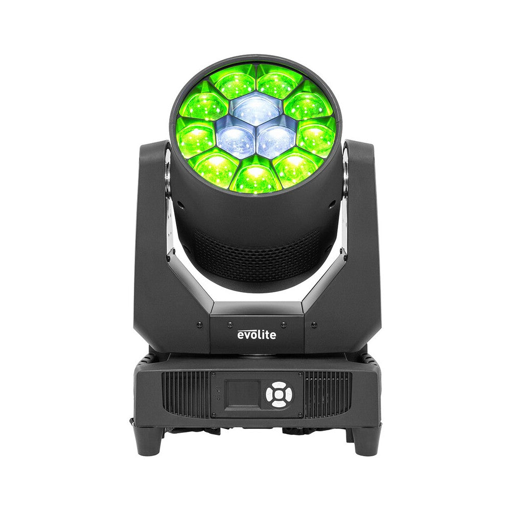 Evolite Pair of 12 x 40 W professional wash moving heads with zoom and Bee rotary effect, delivered in a transport flight case