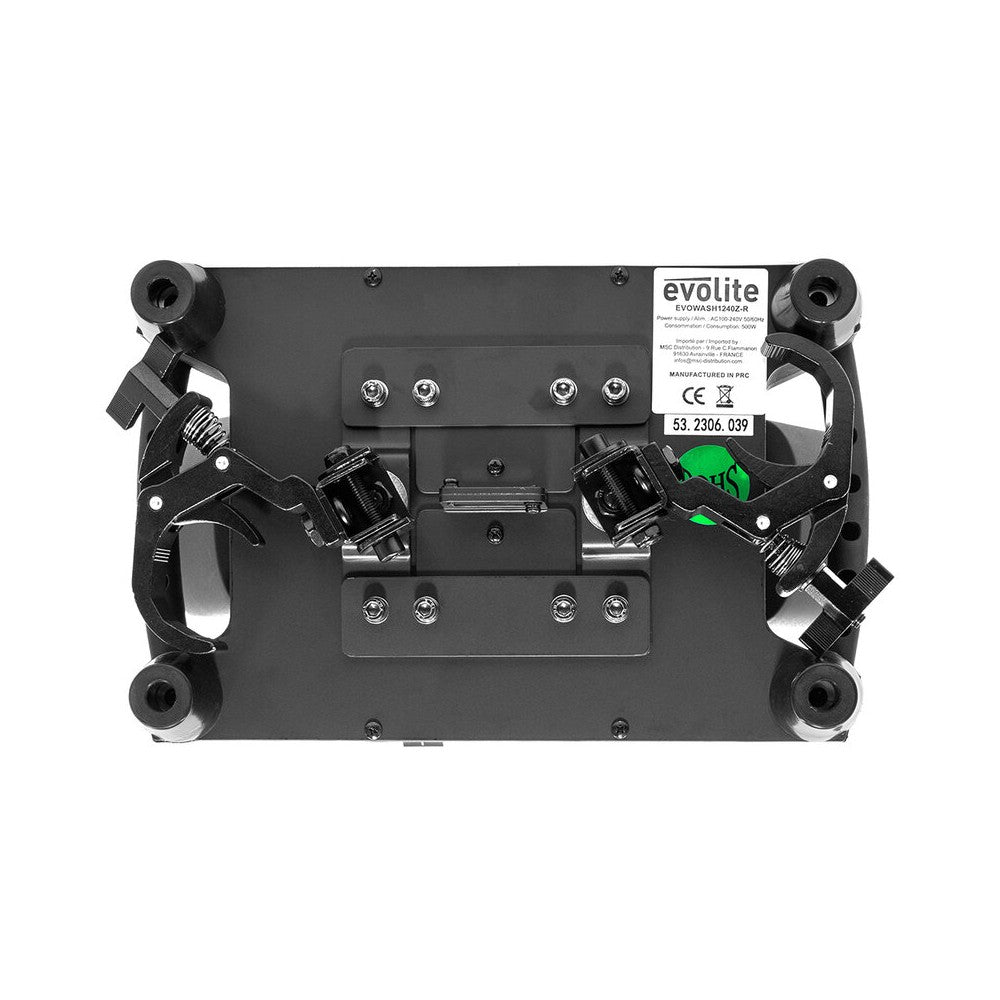Evolite Pair of 12 x 40 W professional wash moving heads with zoom and Bee rotary effect, delivered in a transport flight case
