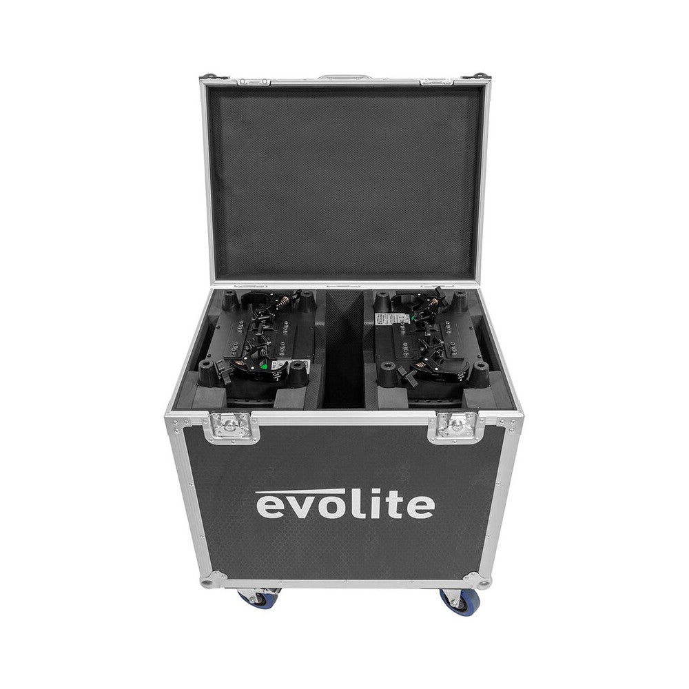 Evolite Pair of 12 x 40 W professional wash moving heads with zoom and Bee rotary effect, delivered in a transport flight case