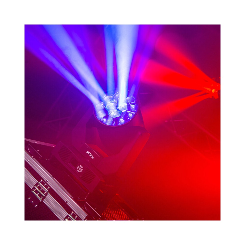 Evolite Pair of 12 x 40 W professional wash moving heads with zoom and Bee rotary effect, delivered in a transport flight case