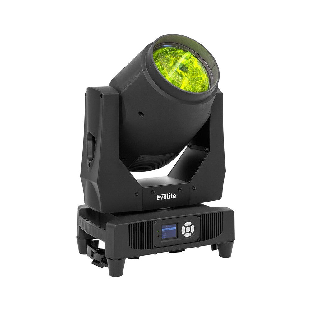 Evolite Pair of professional Beam moving heads, motorized focus, 11 Gobo wheel, 14 color wheel, 8-facet prism and 24-facet triple prism