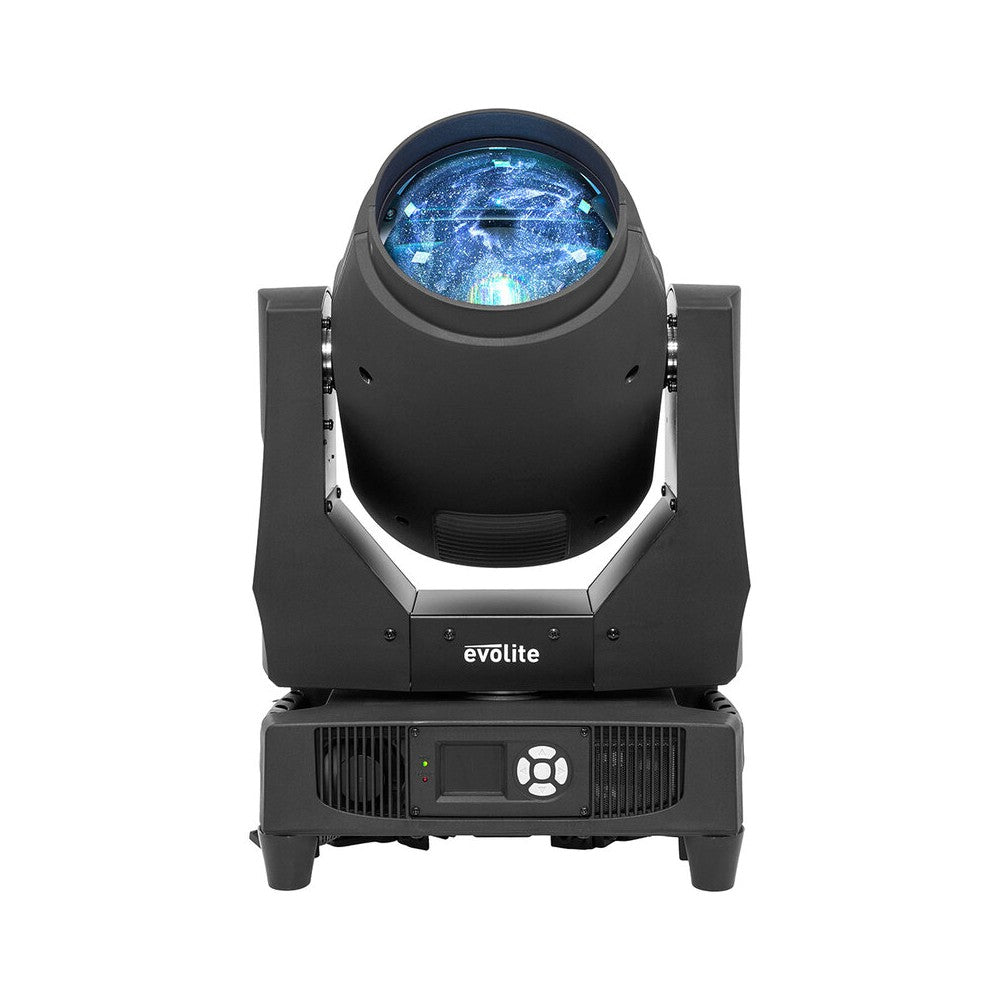 Evolite Pair of professional Beam moving heads, motorized focus, 11 Gobo wheel, 14 color wheel, 8-facet prism and 24-facet triple prism