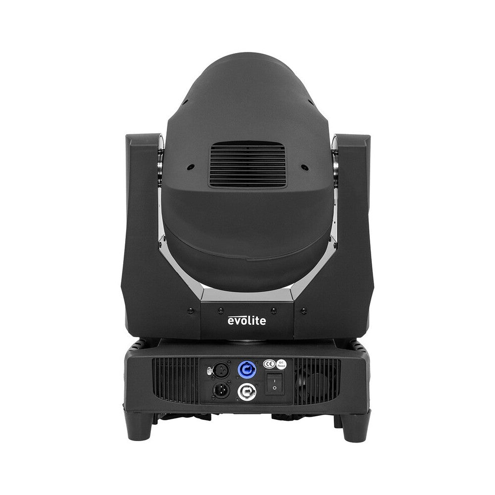 Evolite Pair of professional Beam moving heads, motorized focus, 11 Gobo wheel, 14 color wheel, 8-facet prism and 24-facet triple prism