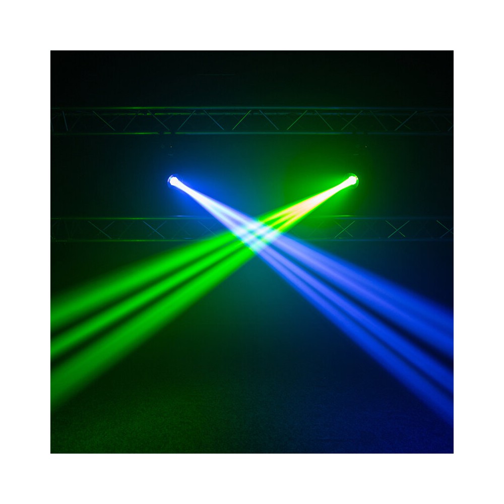Evolite Pair of professional Beam moving heads, motorized focus, 11 Gobo wheel, 14 color wheel, 8-facet prism and 24-facet triple prism