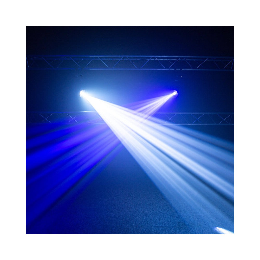 Evolite Pair of professional Beam moving heads, motorized focus, 11 Gobo wheel, 14 color wheel, 8-facet prism and 24-facet triple prism