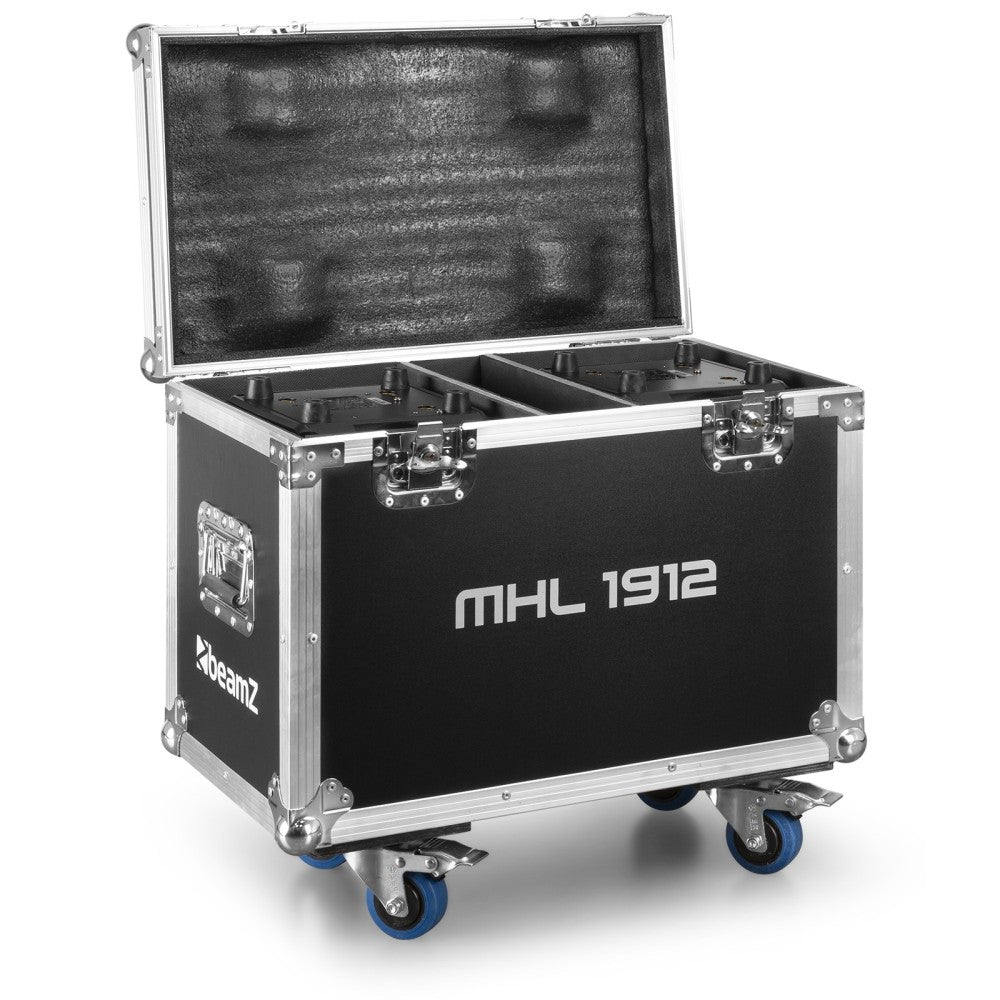 BEAMZ MHL1912 PAIR OF WASH MOVING HEADS WITH ZOOM AND FLIGHT CASE