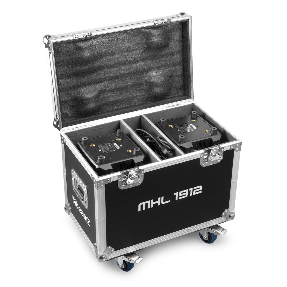 BEAMZ MHL1912 PAIR OF WASH MOVING HEADS WITH ZOOM AND FLIGHT CASE