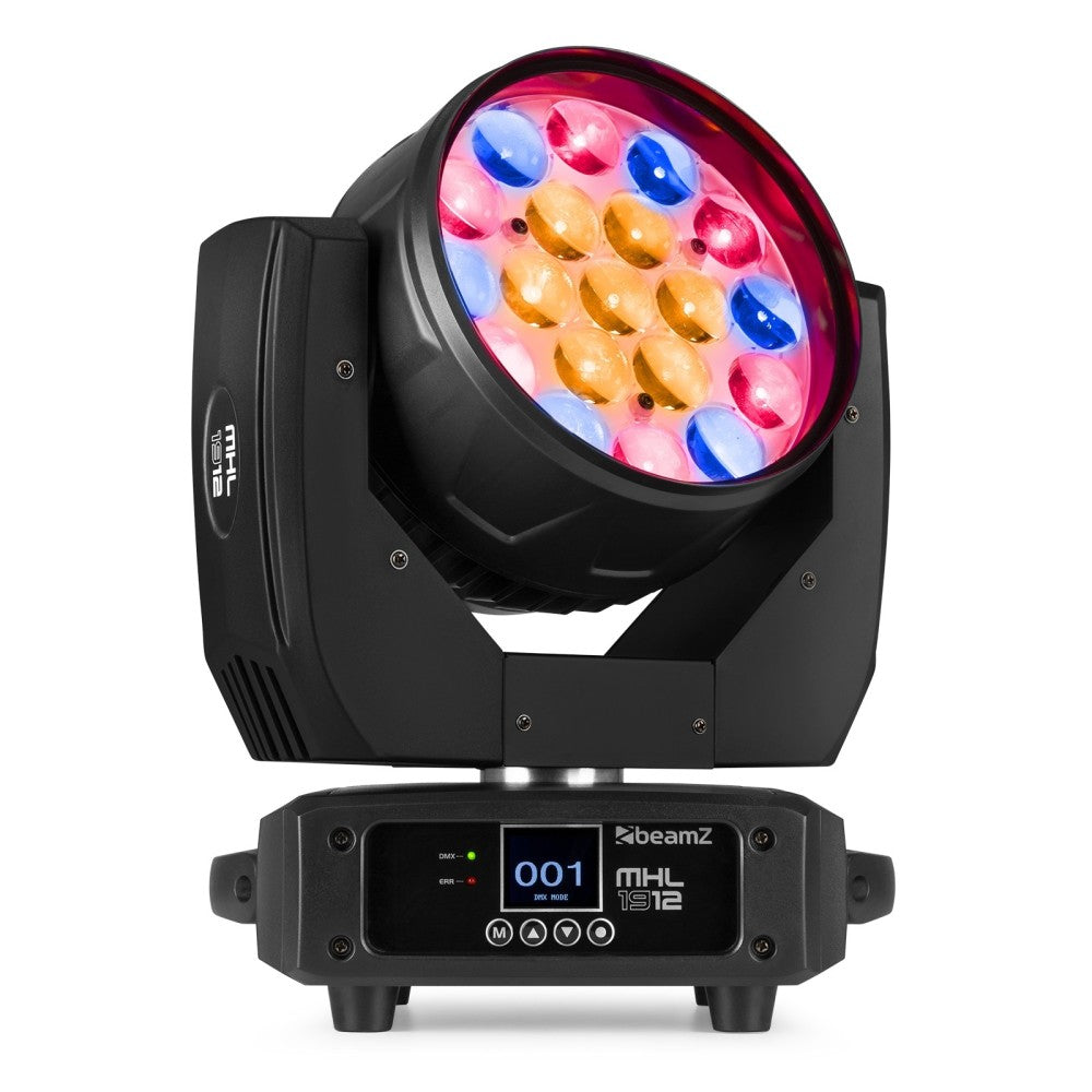BEAMZ MHL1912 PAIR OF WASH MOVING HEADS WITH ZOOM AND FLIGHT CASE