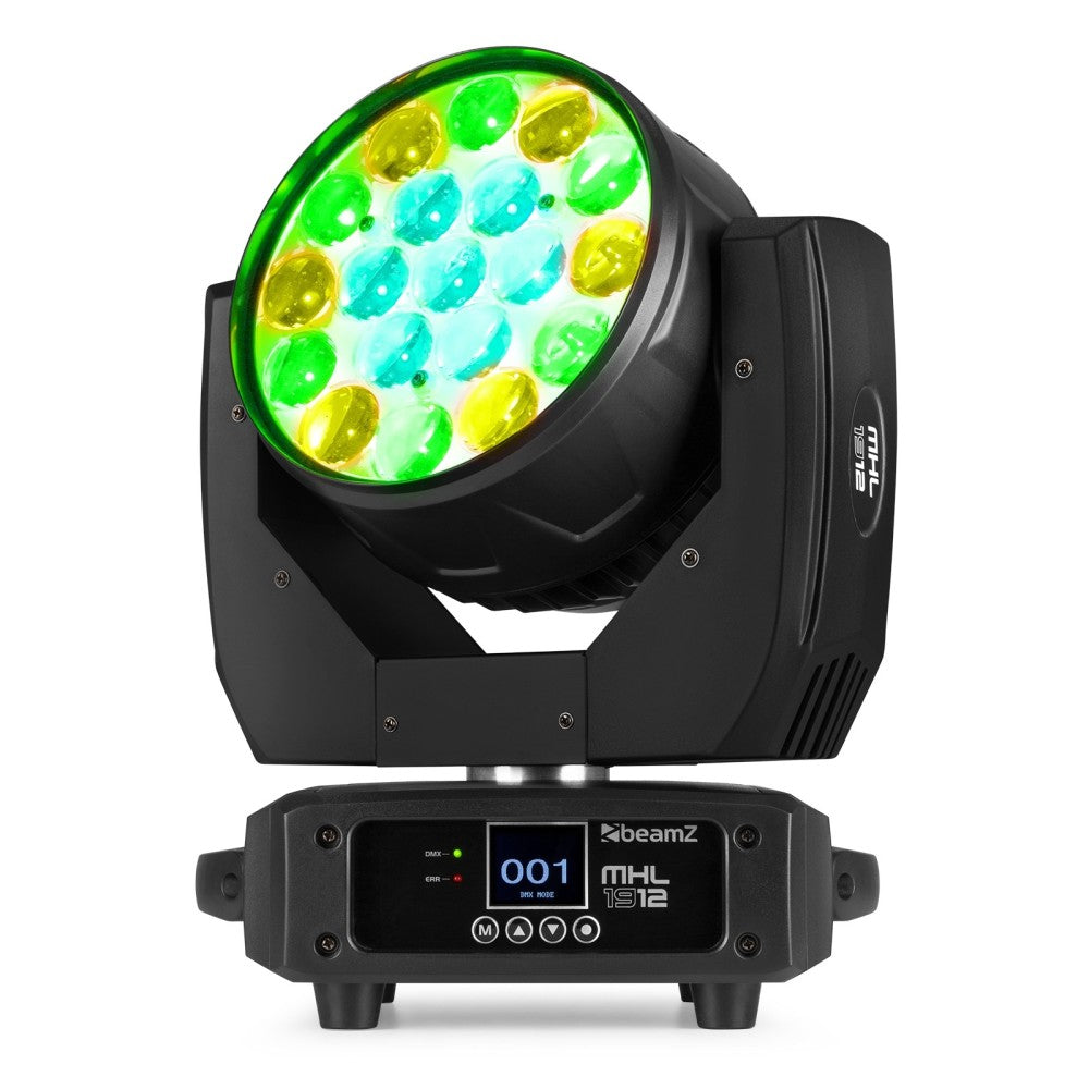 BEAMZ MHL1912 PAIR OF WASH MOVING HEADS WITH ZOOM AND FLIGHT CASE
