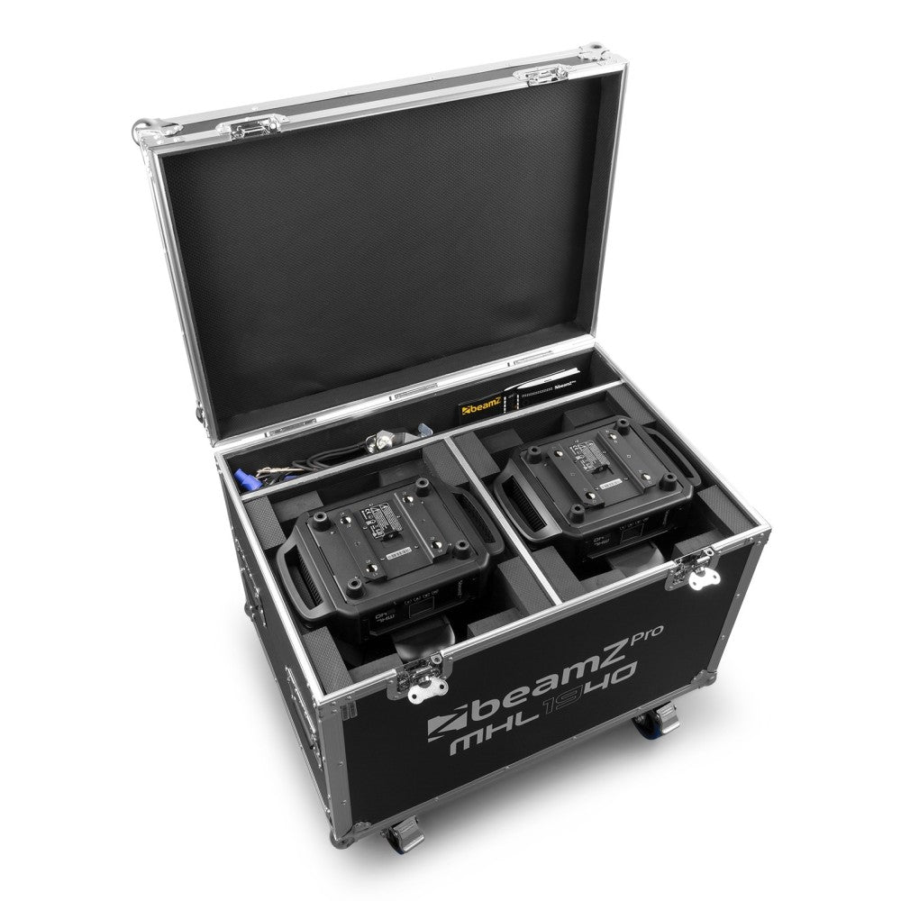 BEAMZ MHL1940 PAR DE CABEZALES MÓVILES 19X40W CON ANILLO, ZOOM Y FLIGHTCASE
