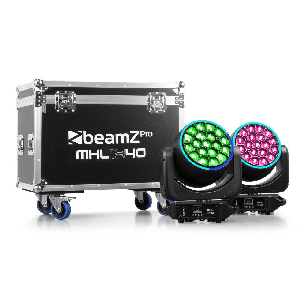 BEAMZ MHL1940 COPPIA DI TESTE MOBILI 19X40W CON RING, ZOOM E FLIGHTCASE