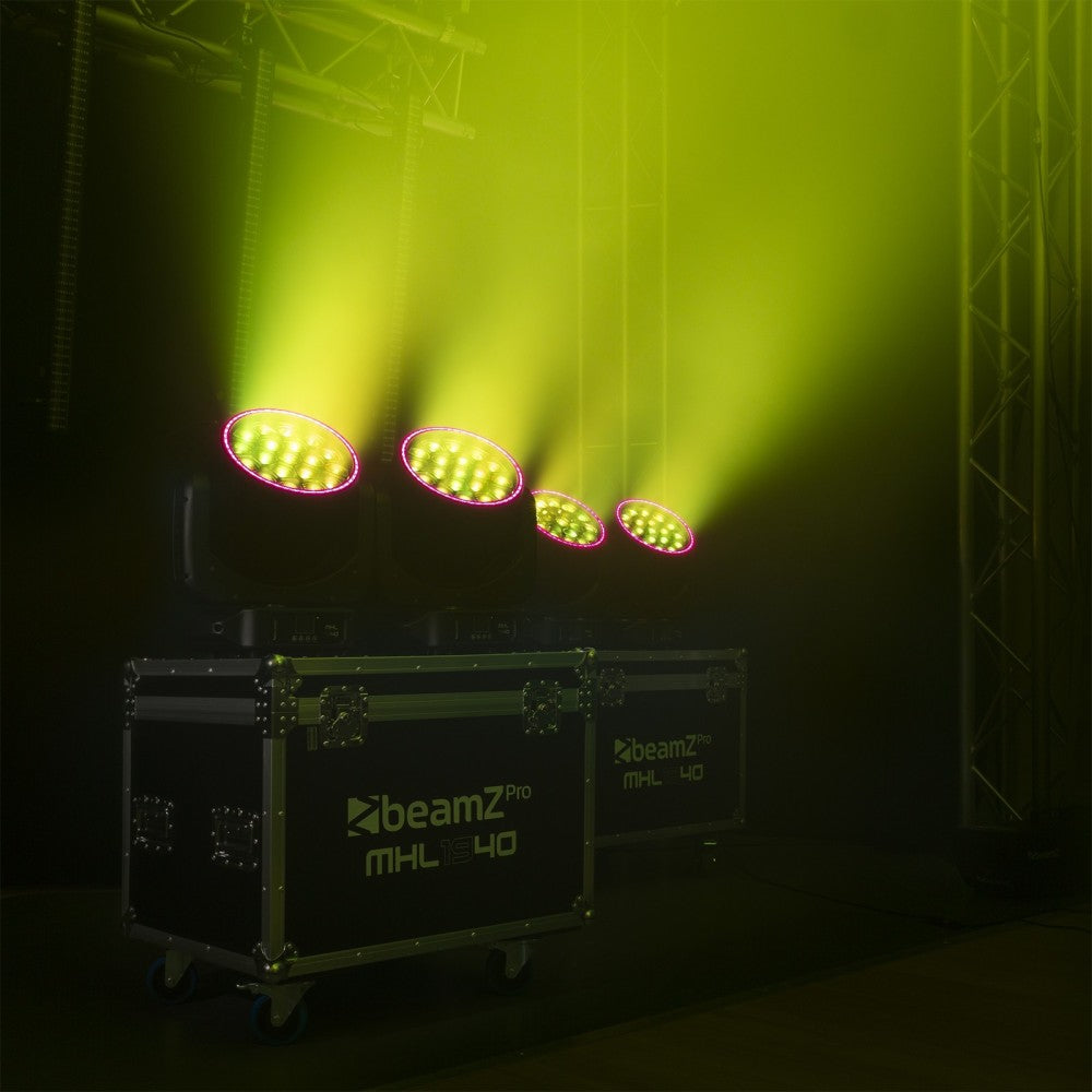 BEAMZ MHL1940 PAR DE CABEZALES MÓVILES 19X40W CON ANILLO, ZOOM Y FLIGHTCASE