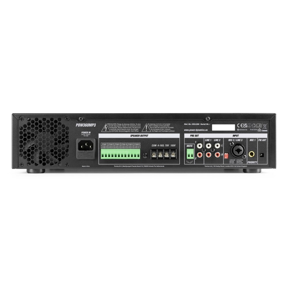 POWER DYNAMICS PDW360MP3 AMPLIFICATORE MIXER PA 360W/100V 6 ZONE