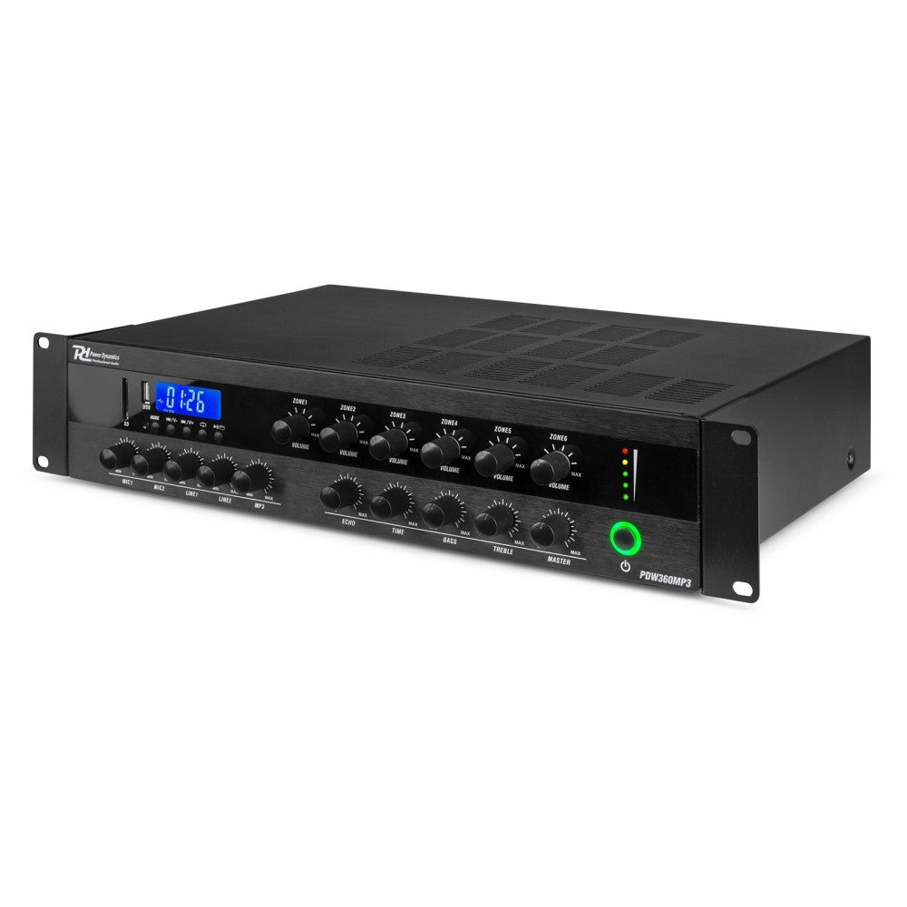 POWER DYNAMICS PDW360MP3 AMPLIFICATORE MIXER PA 360W/100V 6 ZONE