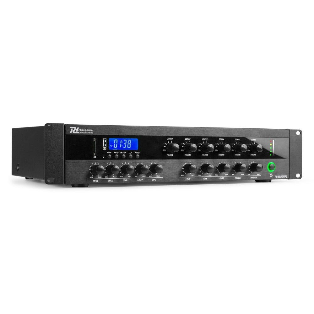 POWER DYNAMICS PDW500MP3 AMPLIFICADOR MEZCLADOR PA 500W/100V 6 ZONAS