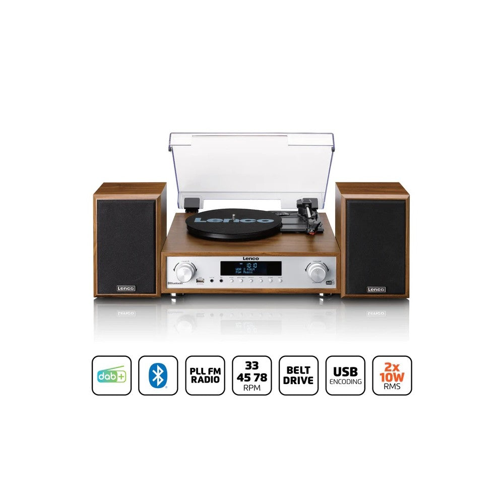 LENCO MC-160WD Impianto stereo HiFi con giradischi, radio DAB+/FM e Bluetooth