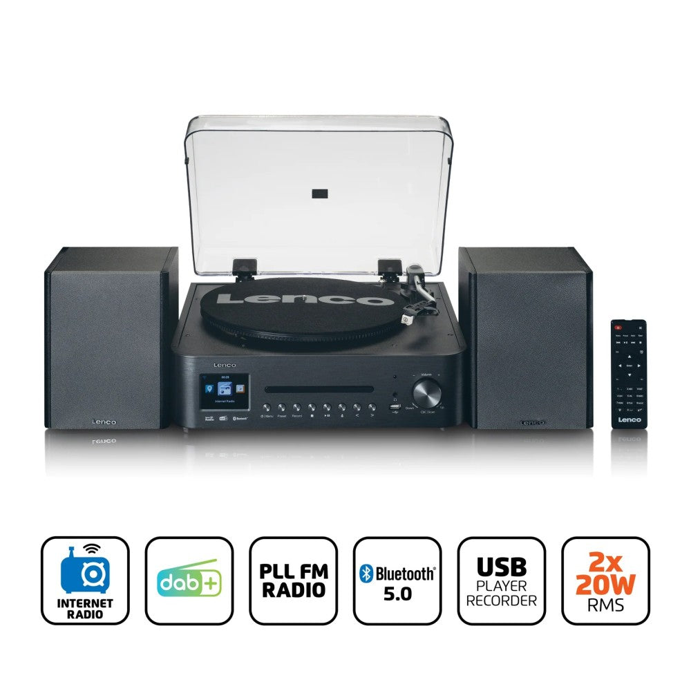 LENCO MC-460BK Impianto stereo HiFi con giradischi, CD, radio DAB+/FM e Bluetooth