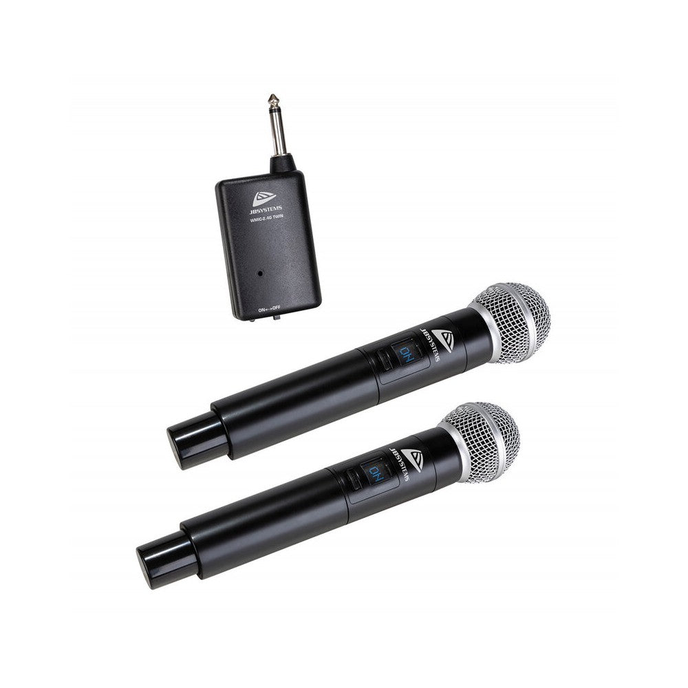 JB Systems 2,4 GHz wireless microphone system, 2 handheld mics + receiver with 6,3 mm M. jack