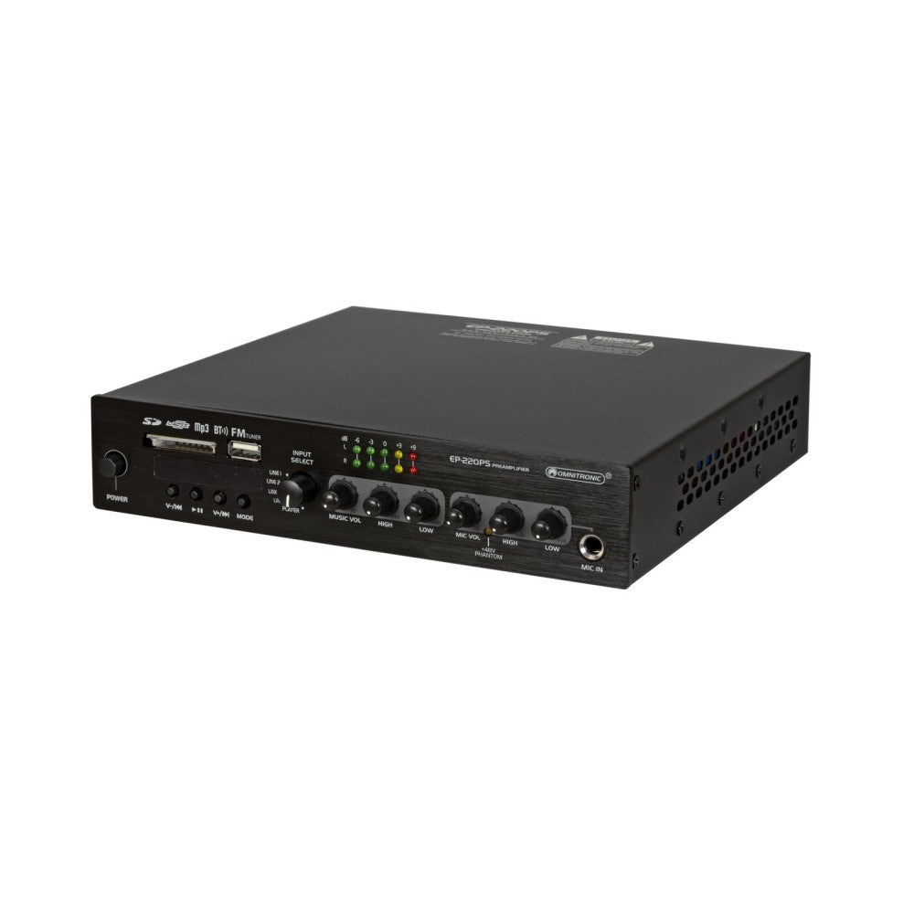 OMNITRONIC EP-220PS Preamplificatore con lettore MP3, Bluetooth e radio FM da 9,5"