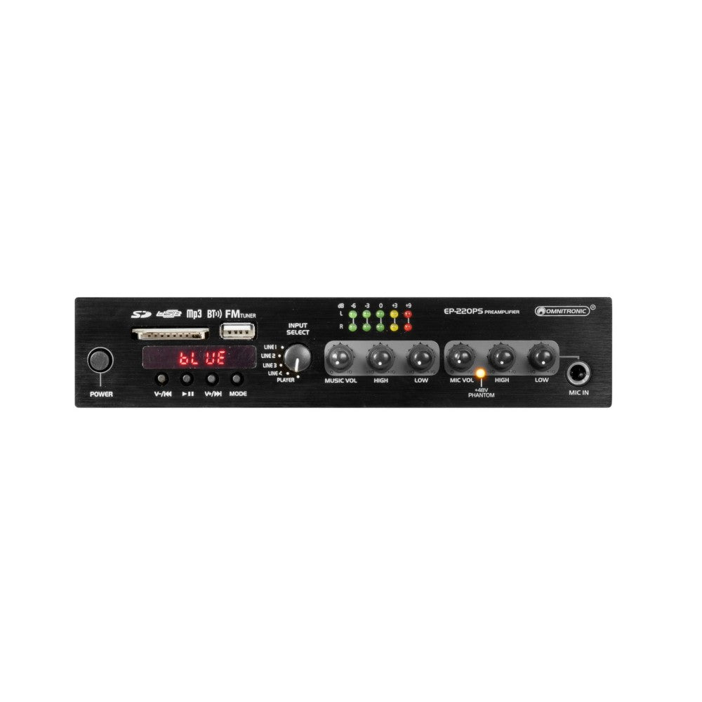 OMNITRONIC EP-220PS Preamplificatore con lettore MP3, Bluetooth e radio FM da 9,5"