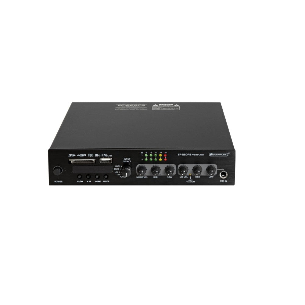 OMNITRONIC EP-220PS Preamplificatore con lettore MP3, Bluetooth e radio FM da 9,5"