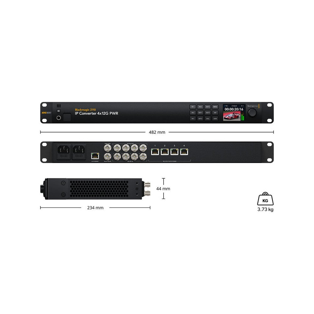 Blackmagic Design 4 independent bidirectional 12G-SDI to SMPTE-2110 IP video converters, 1 RU design, control panel with LCD and