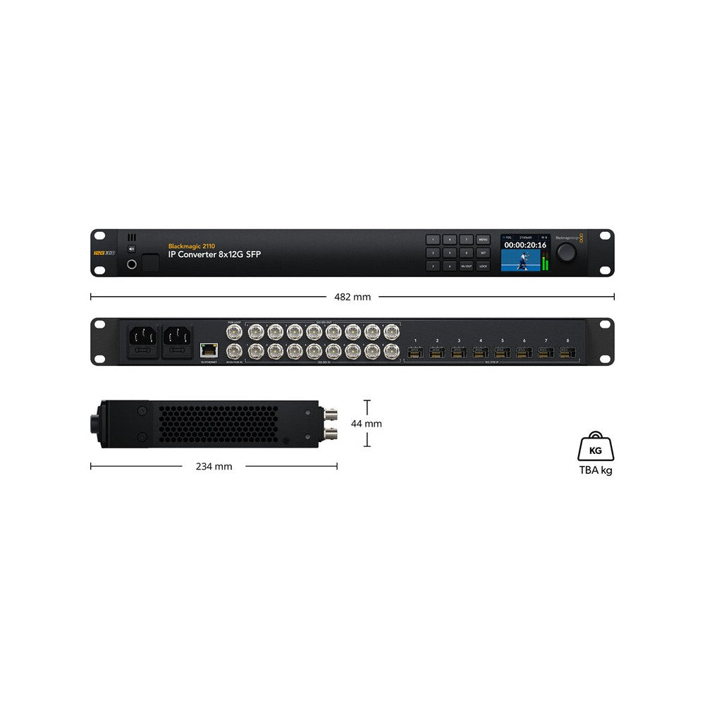 Blackmagic Design 8 independent bidirectional 12G-SDI to SMPTE-2110 IP video converters using SFP modules for compatibility with