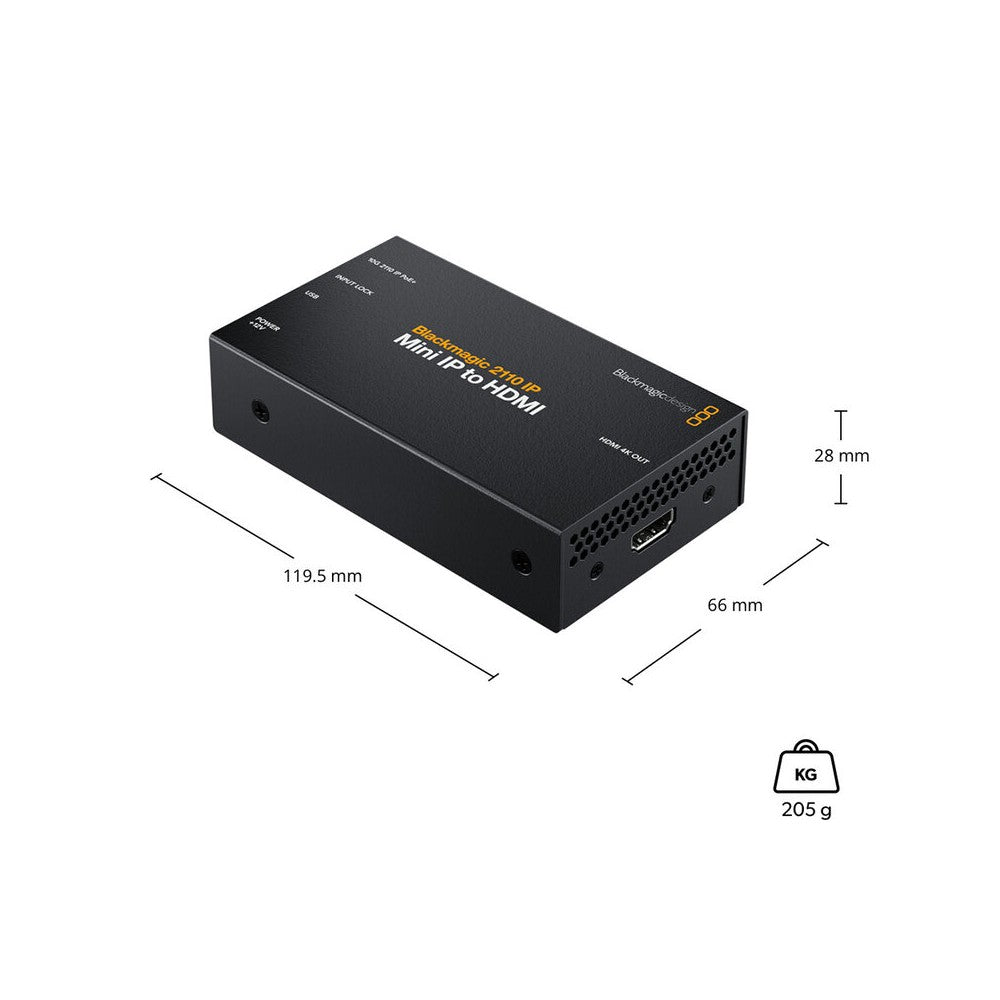 Blackmagic Design 2110 IP to HDMI converter, 10G Ethernet, supports HD and Ultra HD standards up to 2160p 60, DC power supply included
