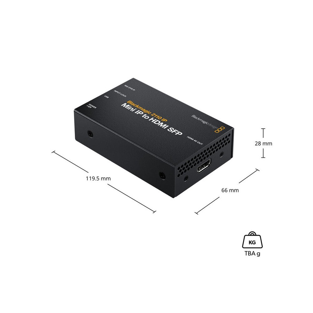 Blackmagic Design 2110 IP to HDMI converter, supports HD and Ultra HD standards to 2160p 60, standard SFP socket that supports a