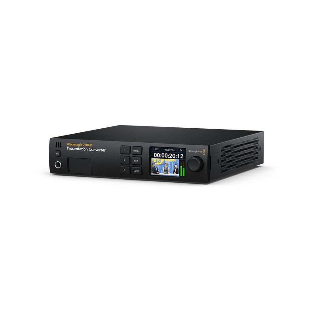 Blackmagic Design All-in-one presentation converter designed for loudspeaker podiums with connections for laptops, projectors an