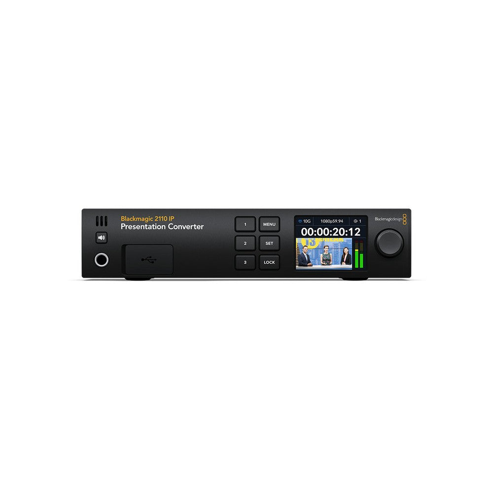 Blackmagic Design All-in-one presentation converter designed for loudspeaker podiums with connections for laptops, projectors and