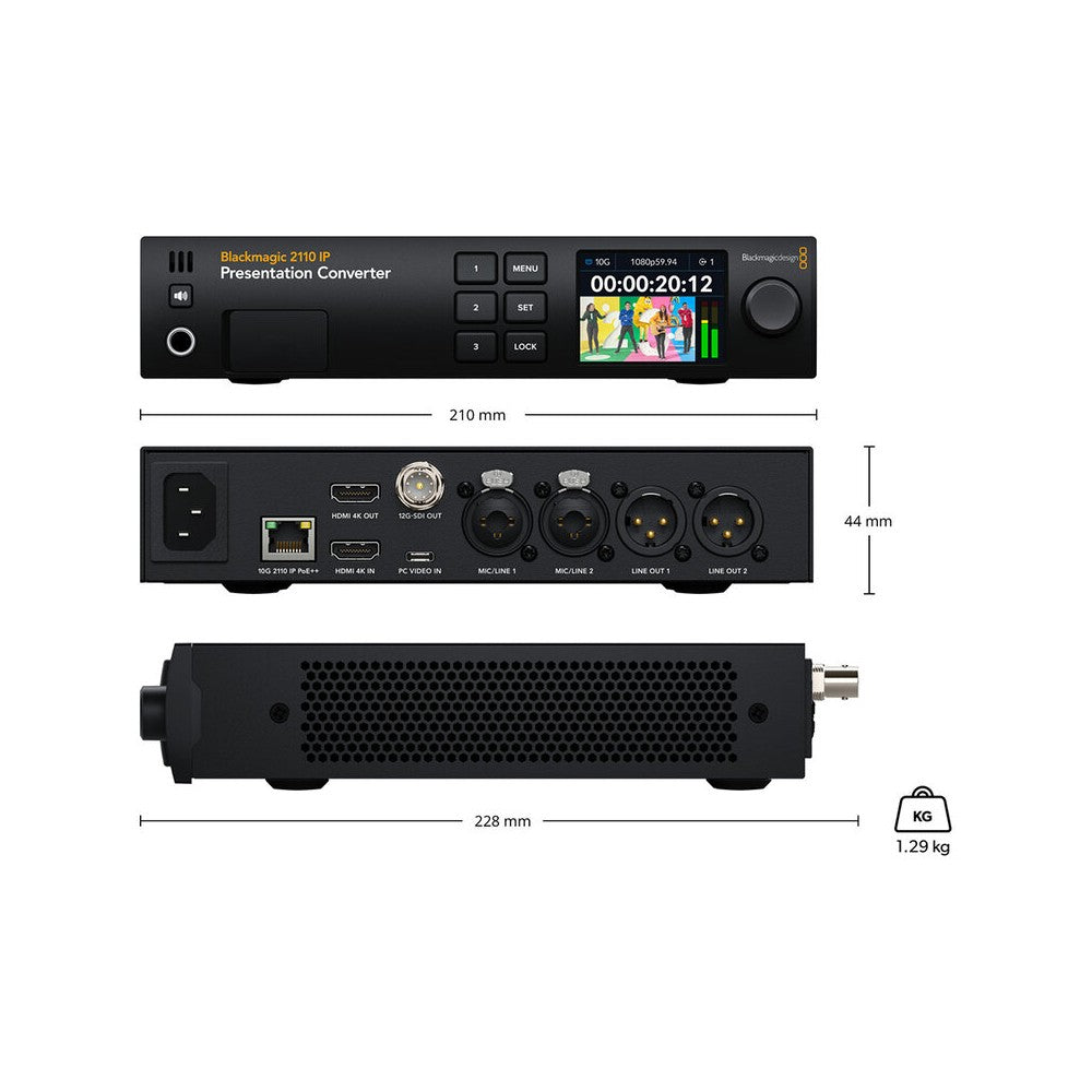 Blackmagic Design All-in-one presentation converter designed for loudspeaker podiums with connections for laptops, projectors and