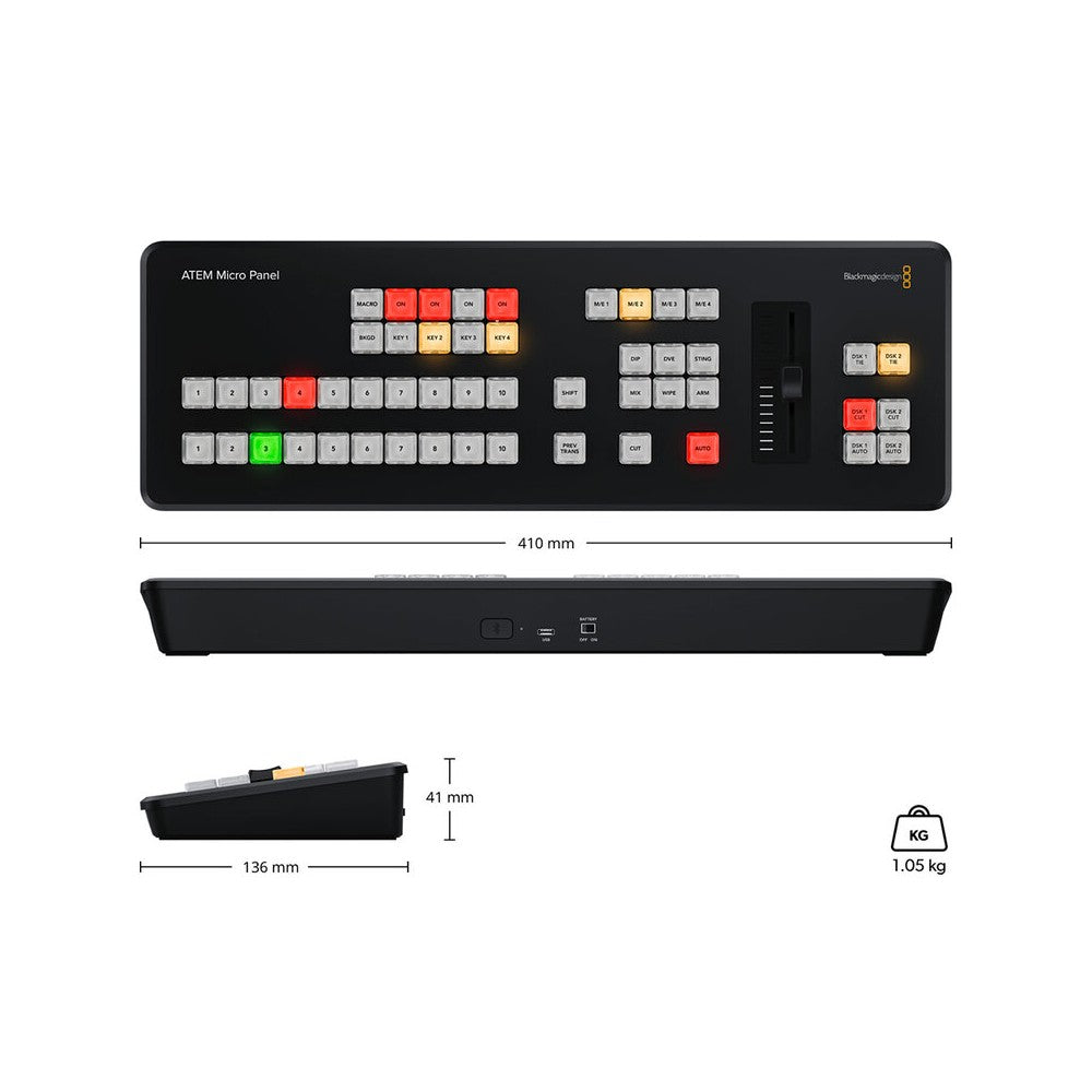 Blackmagic Design Hardware control panel for physical switching while using ATEM Software Control, high-end backlit buttons, low