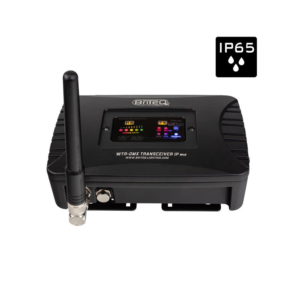 Briteq Outdoor IP65 wireless DMX transceiver (W-DMX / CRMX), compatible with both LumenRadio and Wireless Solution, 150 m range,